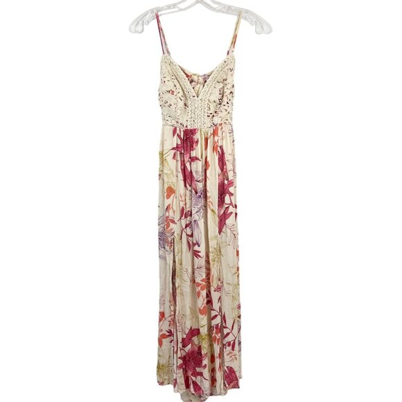Illa Illa Lace Floral Maxi Dress Slit V-Neck Sleeveless Boho - Size Small - Picture 1 of 10